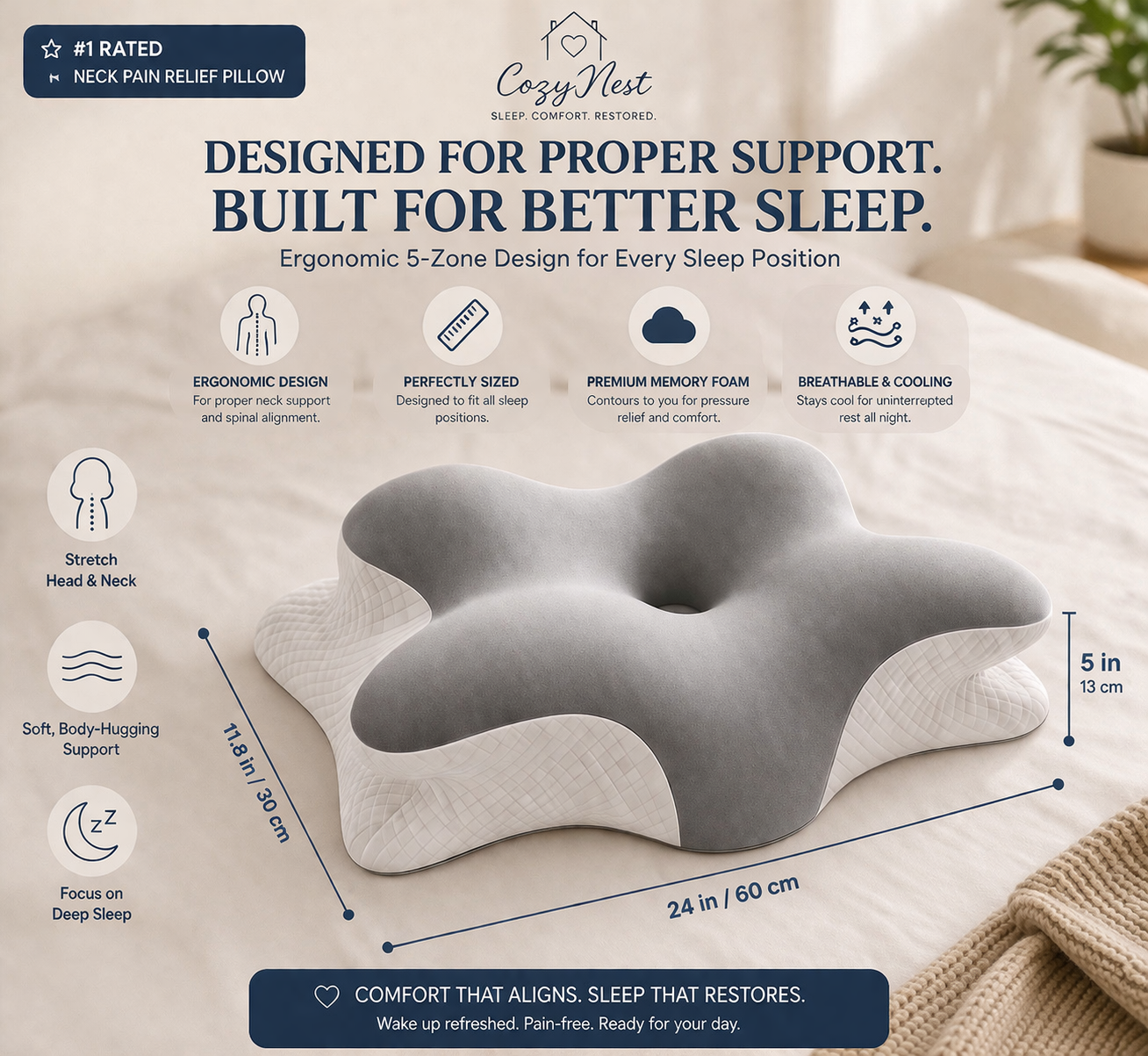 CozyNest™ Neck Relief Pillow